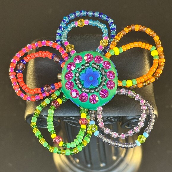 🌸 Handmade Beaded Flower Brooch – Multicolor Boho Statement Pin - Indian - Picture 1 of 2